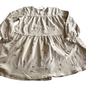 Quincy Mae girls organic cotton tiered bear print long sleeve dress size 4-5 NWT